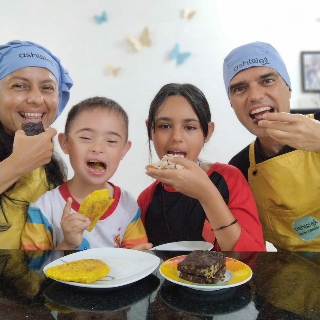 Familia Ashwel cocinando junta